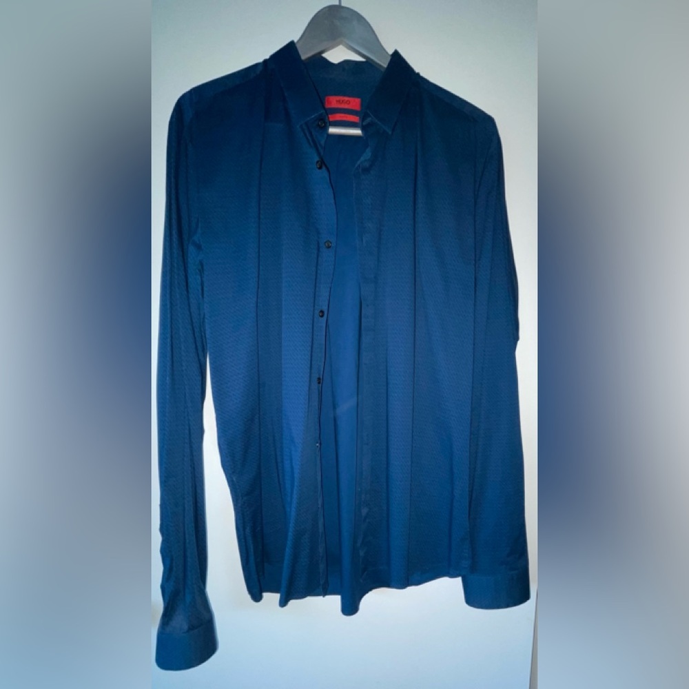 HUGO BOSS MENS DRESS/CASUAL SHIRT  SLIM FIT BLUE LONG SLEEVE XXL BUTTON-DOWN